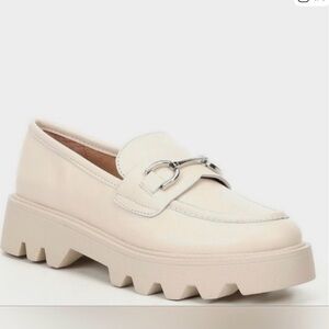 Chelsea & Violet Vera Leather Slip-on Log Sole Platform Cream Loafers